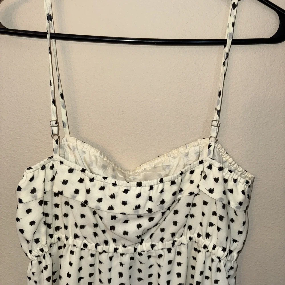 J. Crew Polka Dot Ruffle Spaghetti Strap‎ Empire Waist Mini Dress Cream Black S